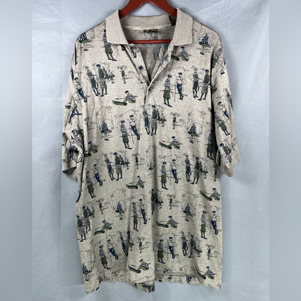 Vintage Bobby Jones Mens Polo Golf Shirt Print Short Sleeve Made in Italy Sz XL